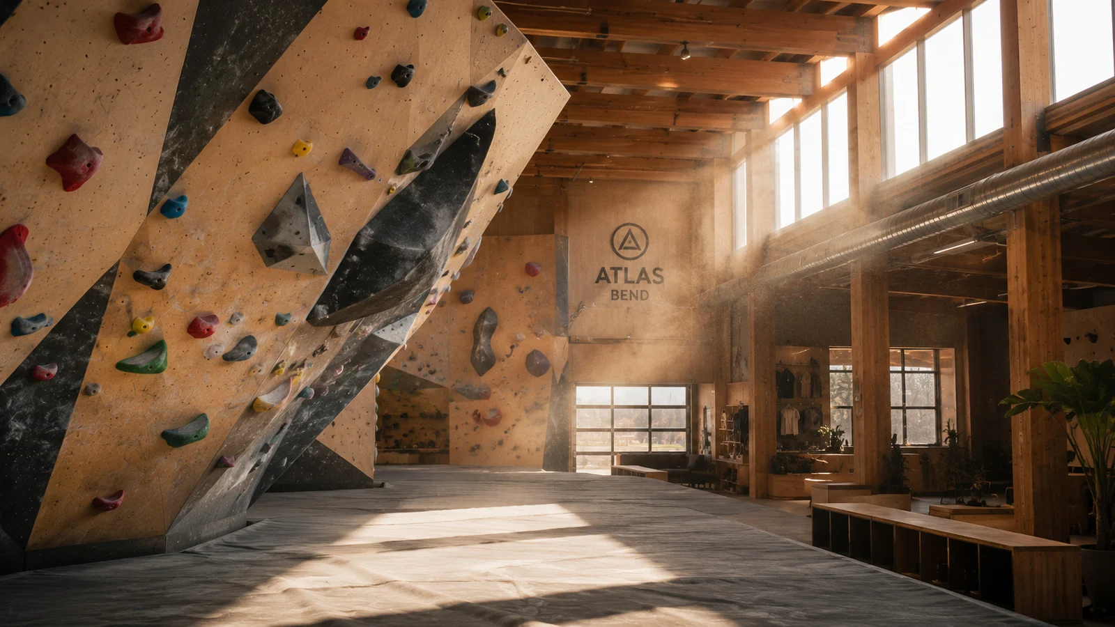 The Bend gym, bouldering wall and training area
